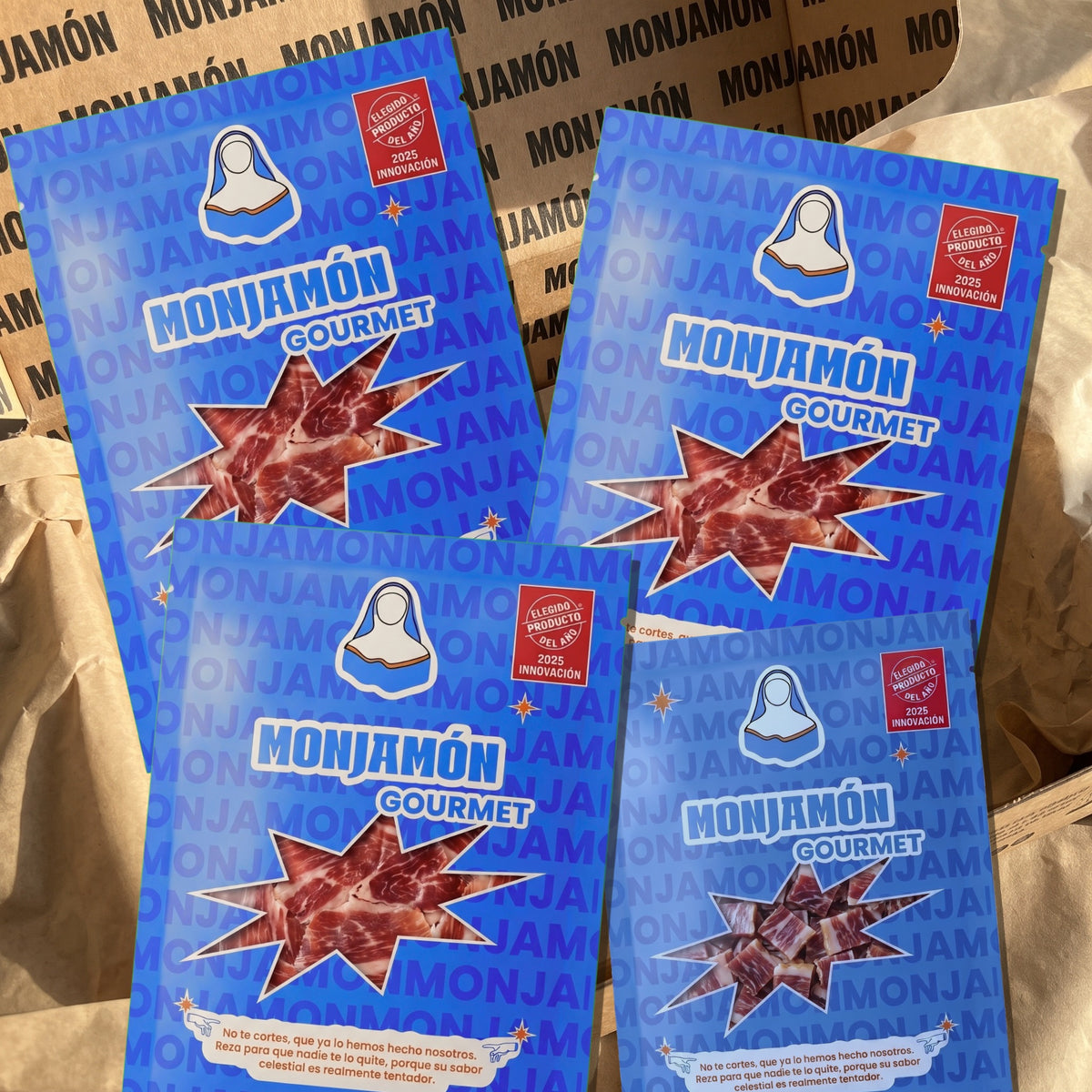 Jamón de Bellota 100% Ibérico +42 Meses Loncheado a Cuchillo · 30 Sobres 80 g + 2 Puntas – los sobres de cerca al abrir la caja del pedido
