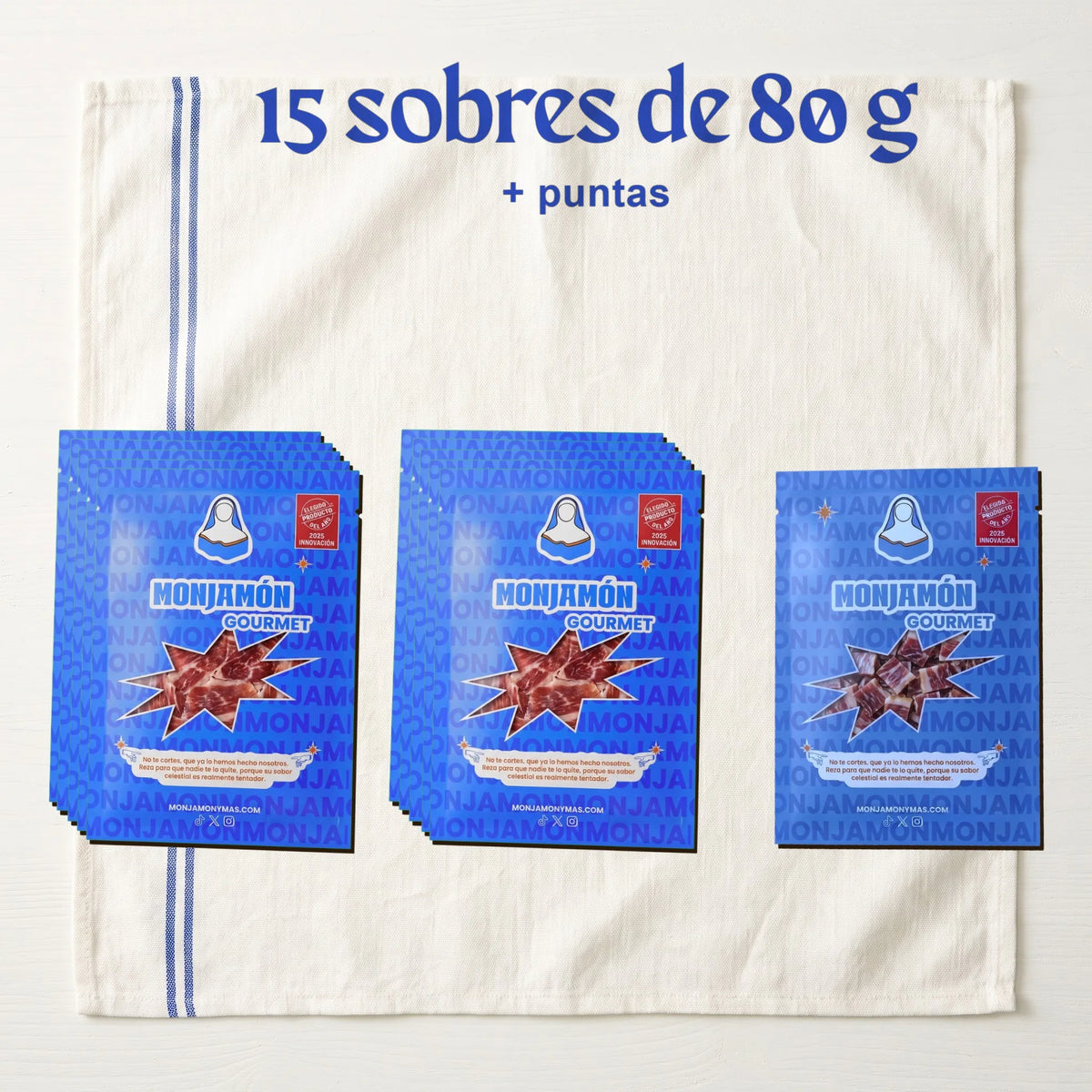 Medio Jamón de Bellota 100% Ibérico +42 Meses Loncheado a Cuchillo · 15 Sobres 80 g + Puntas – lo que llega: 15 sobres de 80 g y puntas