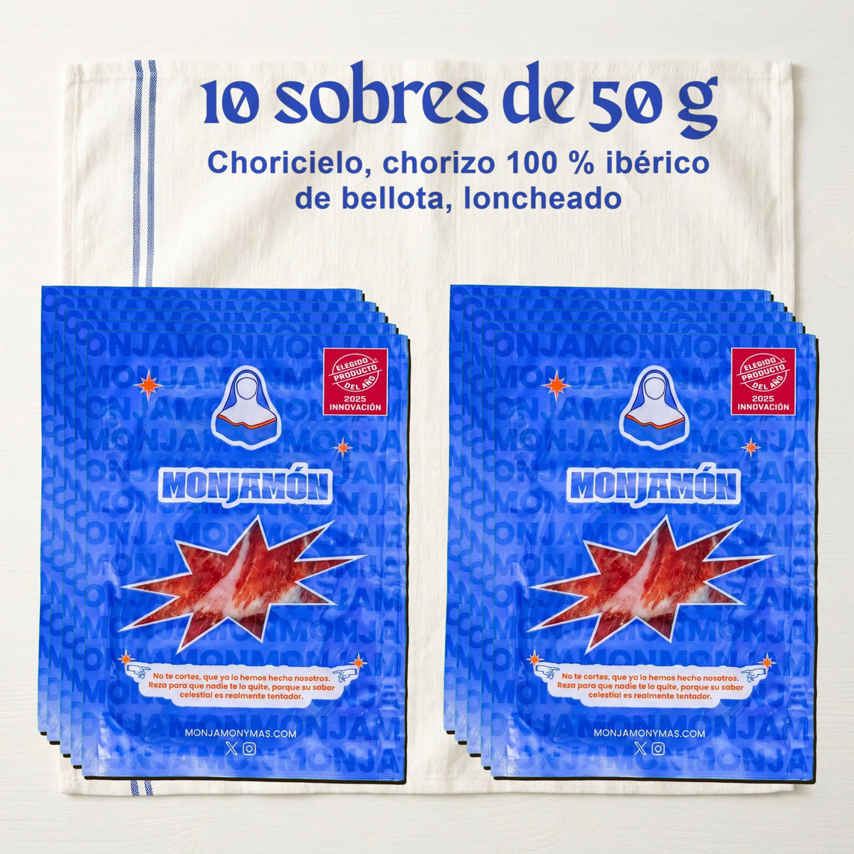 Choricielo Loncheado · Chorizo 100% ibérico de bellota · 10 sobres de 50 g – lo que llega: 10 sobres de 50 g