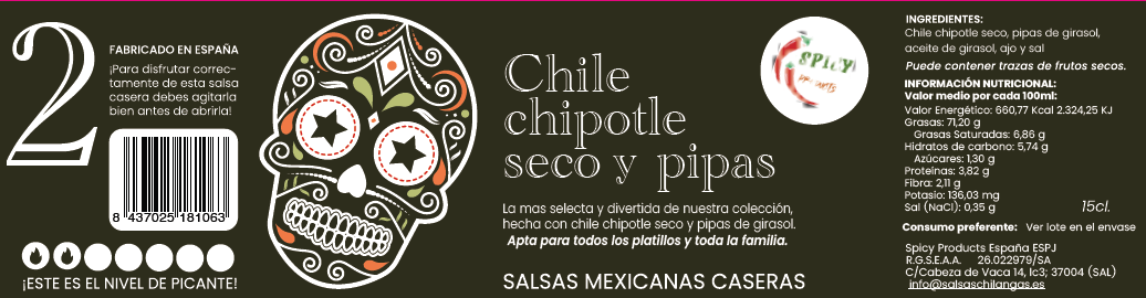 Salsa Chile Chipotle seco y pipas | Picante nivel 2