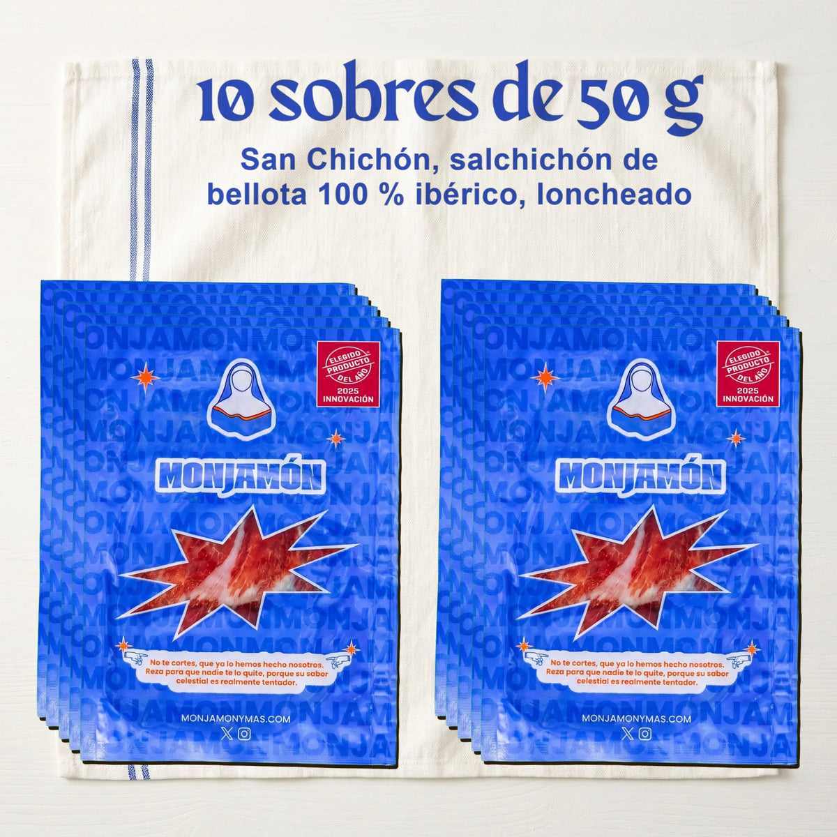 San chichón Loncheado · Salchichón de Bellota 100% Ibérico · 10 sobres de 50 g – lo que llega: 10 sobres de 50 g