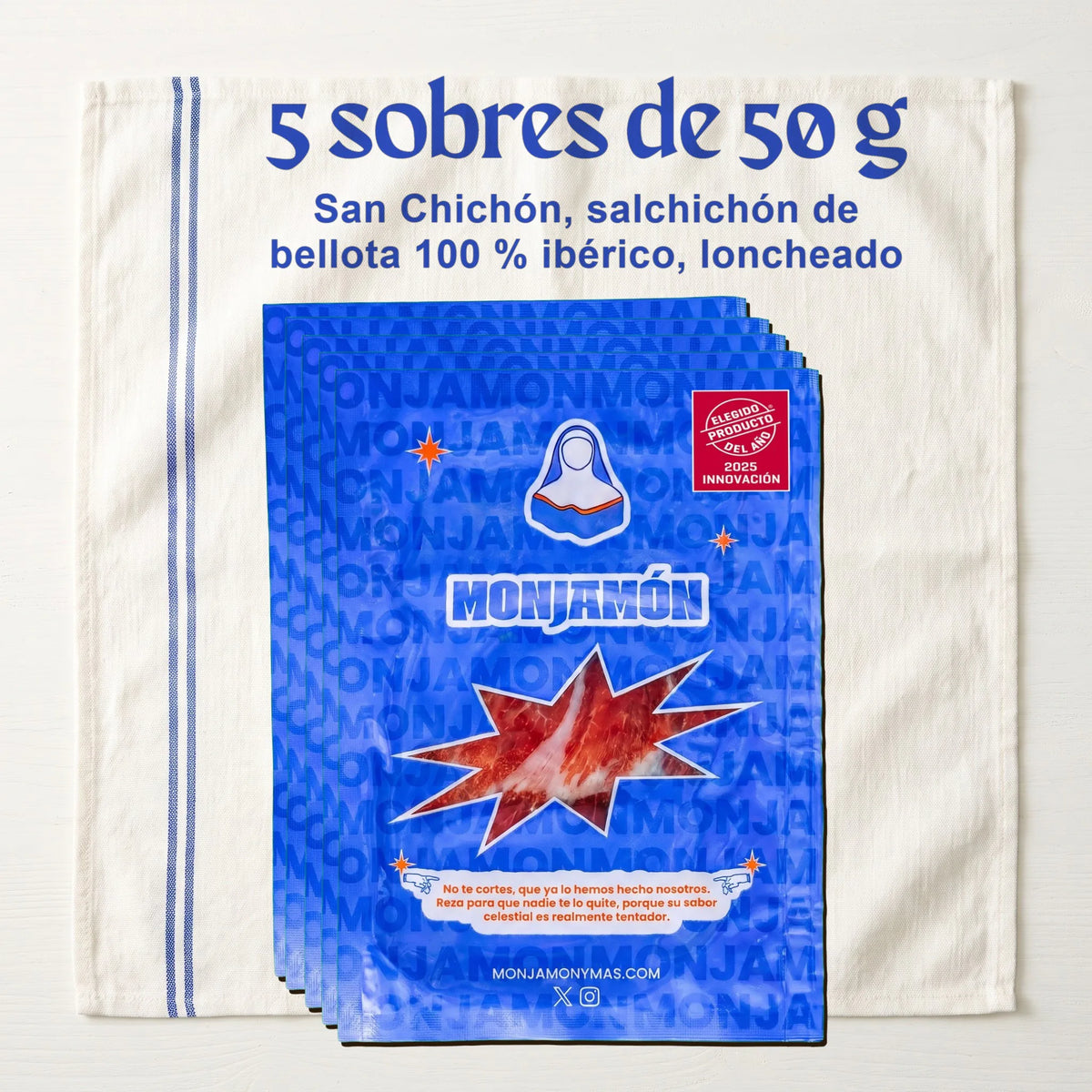 San chichón Loncheado · Salchichón de Bellota 100% Ibérico · 5 sobres de 50 g – lo que llega: 5 sobres de 50 g